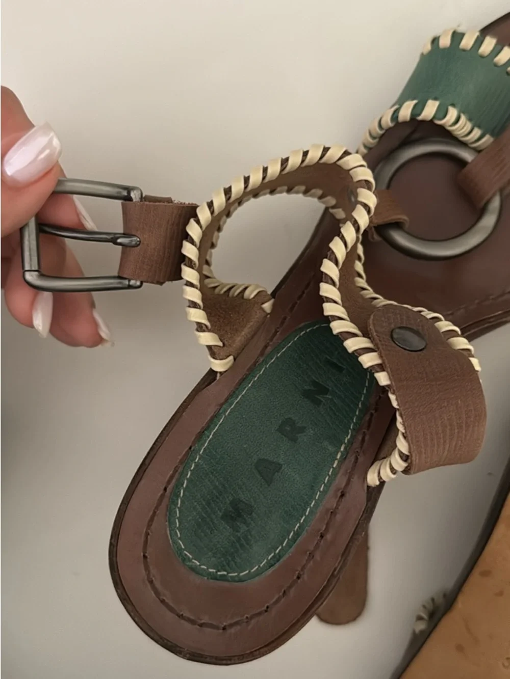 Marni Brown Leather Heels with Green Accent - Picture 4 of 4